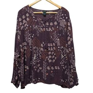 Rue+ Women Top‎ 2X Purple Floral Babydoll Y2K Peasant Whimsigoth Fairy Grunge